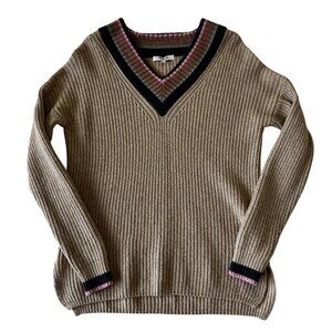 Madewell Womens Tipped Forrest V-Neck Sweater Wool Blend Size XS Tan Preppy